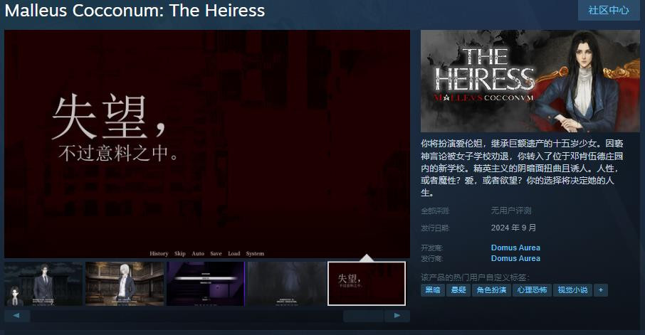 《Malleus Cocconum: The Heiress》Steam页面 支撑中文